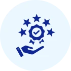 Quality assurance icon with stars and hand
